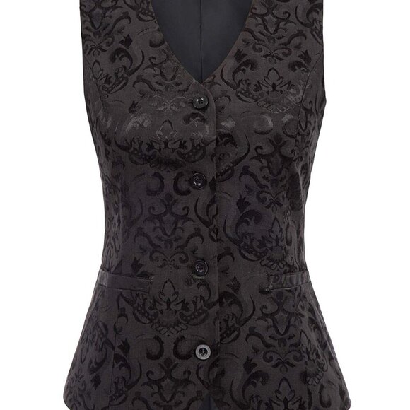 Vintage Steampunk Jacquard Vest Sleeveless Button Up Elegant Chic Office Wear